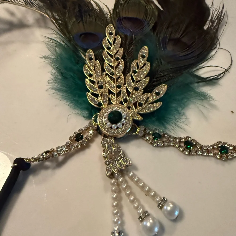 BABEYOND 1920s Flapper Feather Headband Roaring 20s Showgirl Gatsby Headpiece - Picture 4 of 6